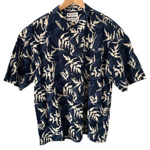 Columbia Shirt Mens Large Navy Blue Floral Print Short Sleeve Button Up